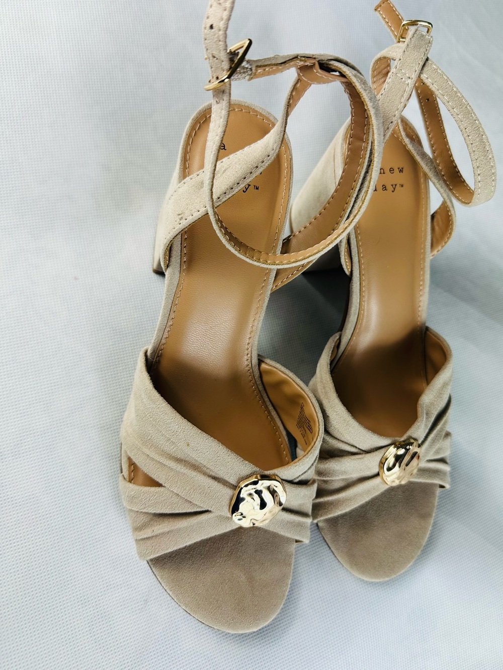 a new day Beige Knotted Ankle-Strap Heels with Decorative Button - Picture 7 of 8